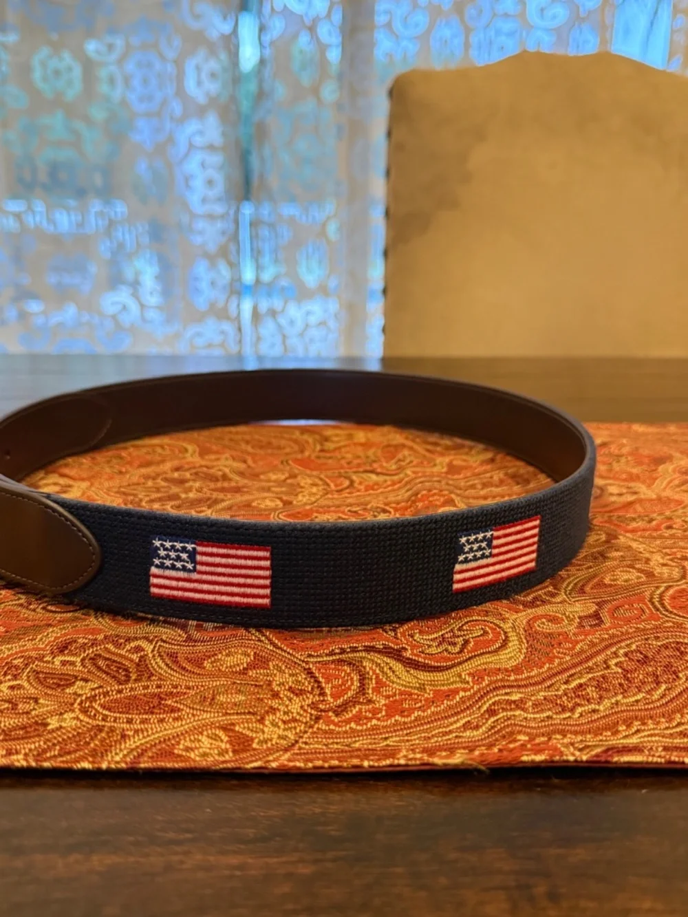 Penguin Men's Size 32 Navy American Flag Belt MSRP $60